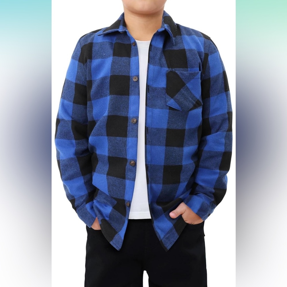 Blue and Black Plaid Button-Up Shirt